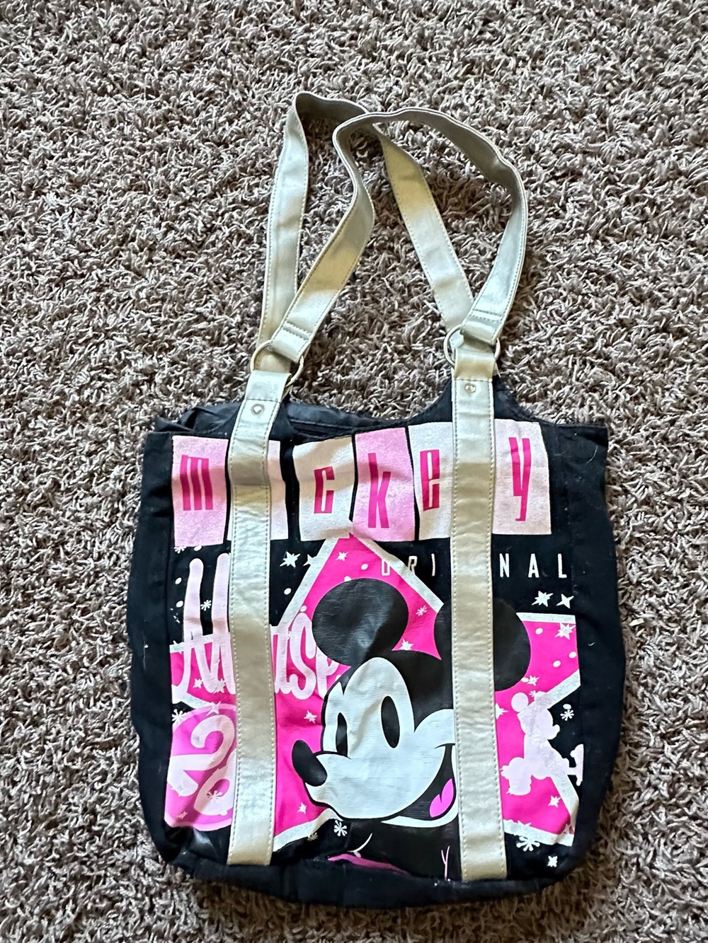 Vintage Mickey Mouse Black & Pink Canvas Tote Bag